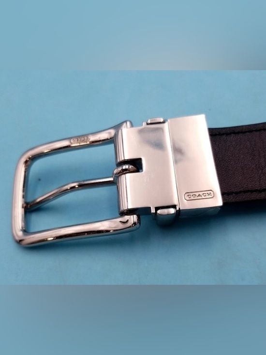 Coach logo reversible Black Leather Belt with Silver Buckle main image 5